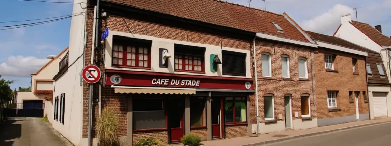 Café du Stade à Bondues devant une rue calme de maisons en briques