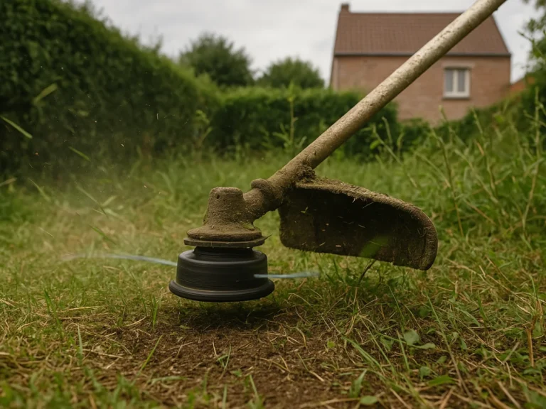 Grosse débroussailleuse utilisée pour nettoyer un terrain envahi à Tourcoing