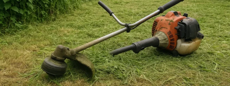 Débroussailleuse à l’arrêt sur une parcelle de terrain nettoyée à Tourcoing – Élagage Tourcoing