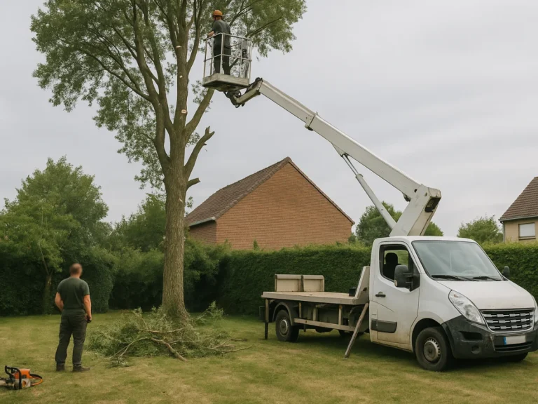 Travaux d’élagage d’arbre avec nacelle élévatrice à Tourcoing