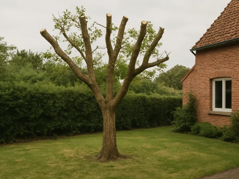 Arbre élagué récemment dans un jardin résidentiel à Tourcoing