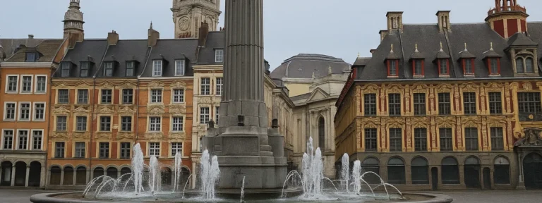 Vue de la Grand-Place de Lille avec ses bâtiments historiques et sa fontaine centrale