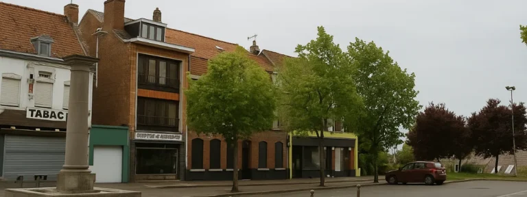 Centre de Linselles avec ses commerces et ses arbres bien taillés, secteur desservi par Élagage Tourcoing