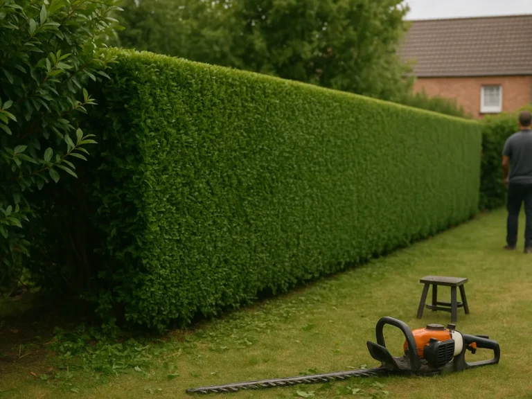Haie fraîchement taillée dans un jardin privatif à Tourcoing
