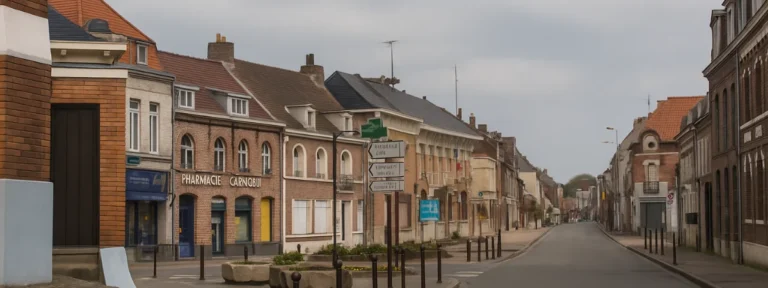 Rue ancienne à Villeneuve-d’Ascq avec bâtiments en briques, zone desservie par Élagage Tourcoing