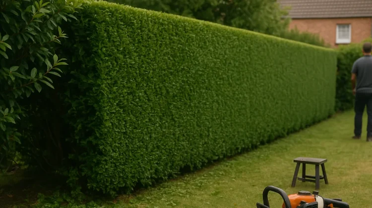 Haie fraîchement taillée dans un jardin privatif à Tourcoing